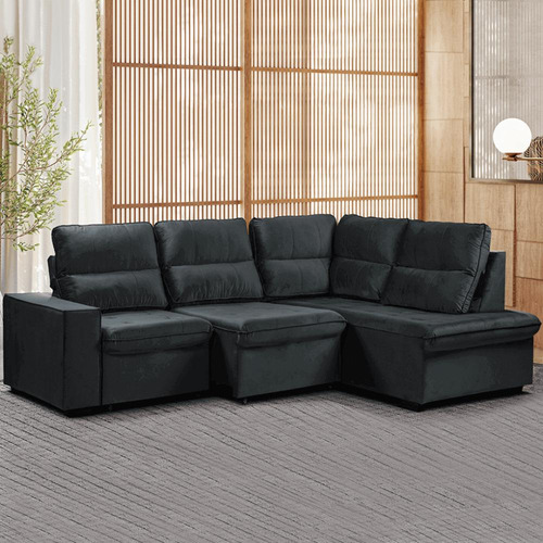 Sofá Com Chaise Retrátil Reclinável Assento Com Molas Bonnel