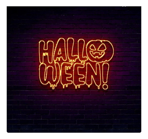 Letrero Led Neon Halloween Calabaza Letras Anch80cm Luminoso
