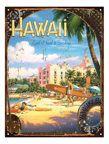 Cartel Chapa Publicidad Antigua Vintage Surf Hawaii P135