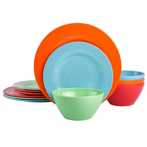 Juego Platos Colores Gibson Home 12pz Tazones Multicolor