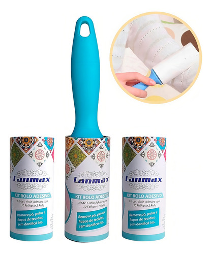 Kit Rolo Adesivo Tira Pelo Limpa Roupa Sofá Cama 90 Folhas Cor Azul-aço