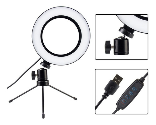 Ring Light Led Mesa Iluminador Pequena Tripé 6 Polegada 16cm