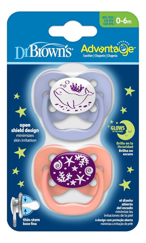 Set 2 Chupones Advantage Glow In The Dark Dr. Browns 0-6 M Multicolor 0-6 Meses