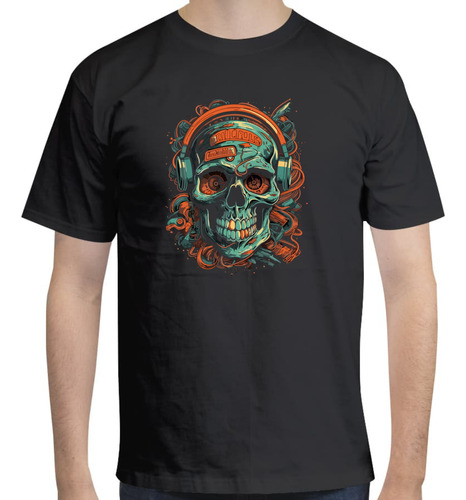 Playera De Calavera Con Humo Y Fuego - Dj Music - Cráneo