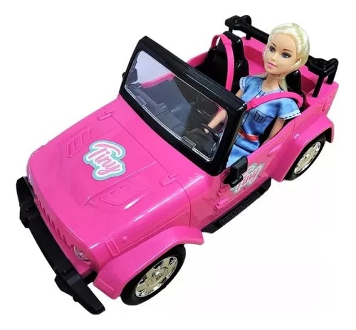 Muñeca Tiny Fantasy Y Su Auto Jeep De Paseo En Micieloazul Color Fucsia