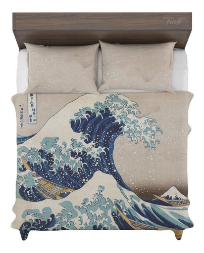 Jogo De Cama Casal Grande Onda Kanagawa Rainstorm Hokusai