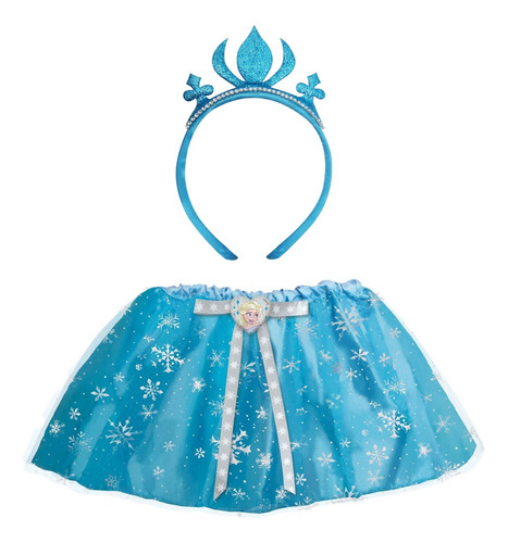 Disfraz Frozen Falda Con Cintillo Corona Celeste Para Niñas Disney