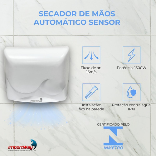 Secador De Mãos Elétrico Automático Sensor 16m/s 1500w 220v