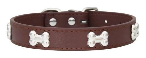 Collar Piel Sintética P/perro Raza Chica Ajustable Huesitos Color Café Tamaño Del Collar Chico (s)