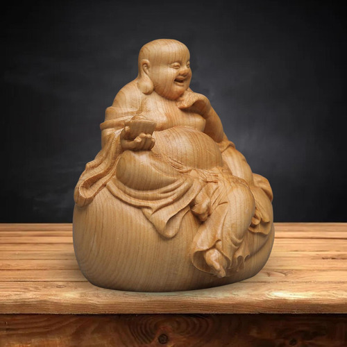 Estatua De Buda, Adorno De Madera, Escultura Artesanal,