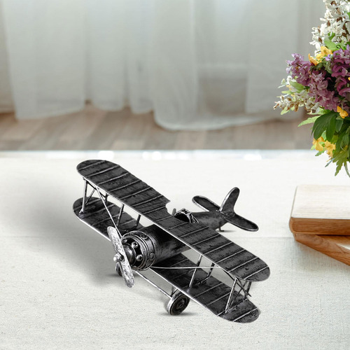 M Avión Biplano Pequeño, Modelo De Avión De Metal Plata