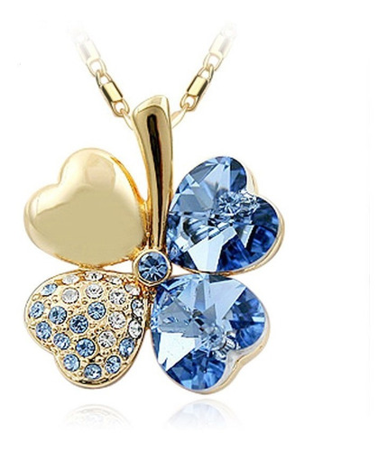 Collar Mujer Trébol Cristal Swarovski Azul,bañado Oro 18k Lb