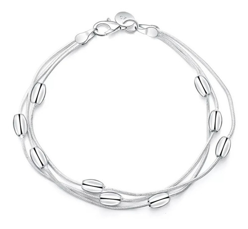 Pulsera Diseño Arroz Baño De Plata 925 + Caja De Regalo 