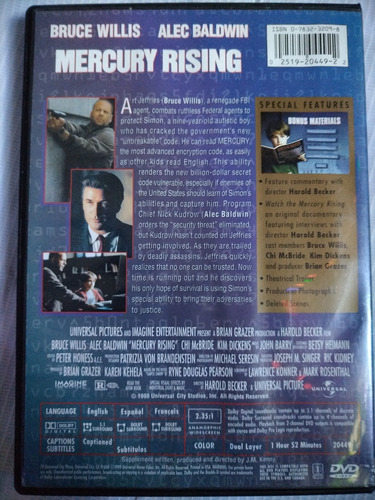 Mercury Rising Película Dvd Importado (Usado)