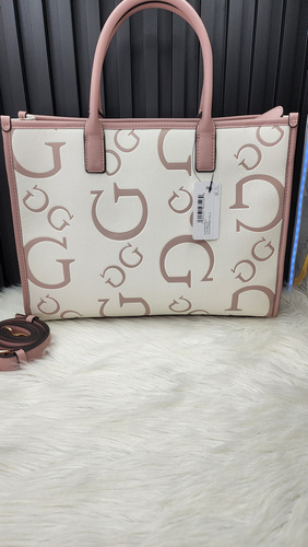 Bolsa Guess Bg958023 Nueva 100 % Original Con Etiqueta Rosa Pálido Estampado Oro Rosa Pálido
