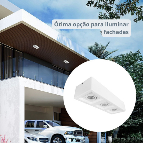 Spot sobrepor triplo recuado de teto externo fachada M2790 estrutura branco Megalux