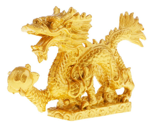 Dragón Dorado Con Base Estatuilla Coleccionable Estatua