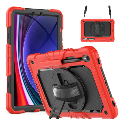 Funda Roja Con Correa De Mano Para Galaxy Tab S9 Fe/s9 De 11