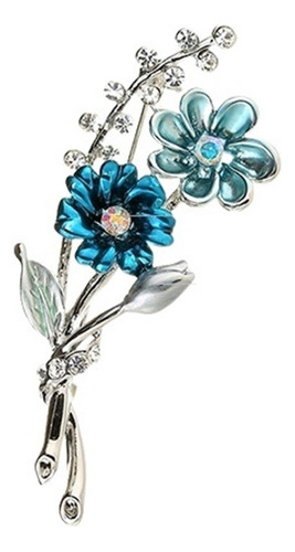 Qualidade Broche Flores Azuis Esmaltadas, Buquê Strass,