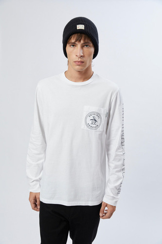 Remera Over Estampada Manga Larga Blanca Penguin