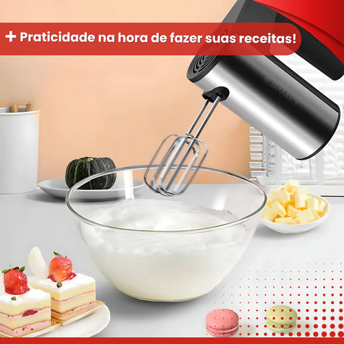 Batedeira De Mão Portátil Elétrica Inox Uso Doméstico 110v