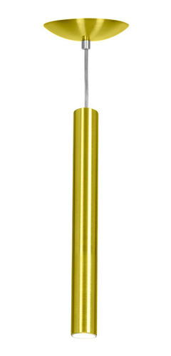 Pendente Tubo Cilindro Alumínio Dourado 40cm + Led 6k