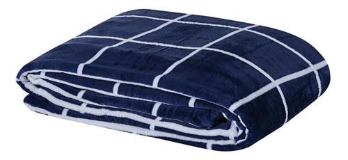 Cobertor Brooklyn Casal Mantinha Flannel Quadriculado Azul