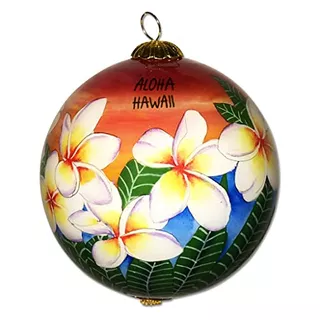 Coleccionable Pintado Mano Maui Sunset Sky Plumeria Orn...