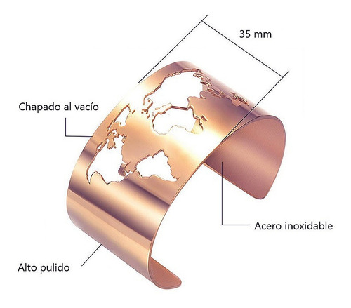 Imagen 2 de 4 de Viajeros Mapa Del Mundo Brazalete De Acero Inoxidable M3024