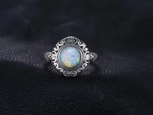 Imagen 2 de 4 de Anillo Ajustable Plata 925 Ópalo Joya Mujer Moda Vintage