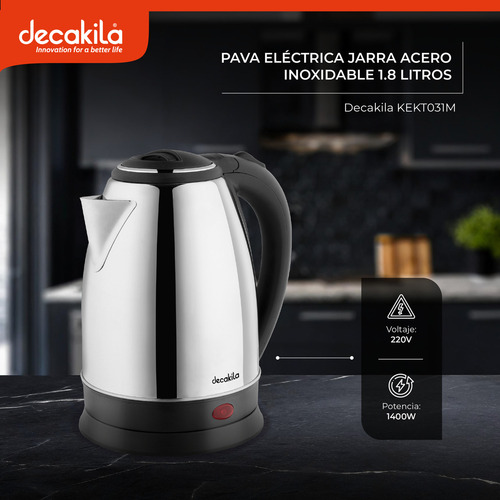 Pava Electrica Decakila 1.8 Litros 1500w Acero Inoxidable Kekt031m