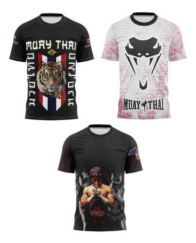 Kit 3 Camiseta Muay Thai Black Friday Boxe Tailandes Treino
