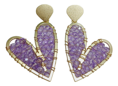 Aros Maxi Corazón Azul Baño Oro Hipoalergénico Libre Níquel