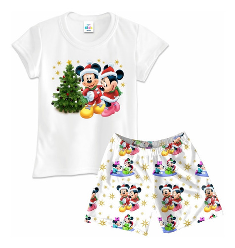 Pijama Niña Short Navidad Navideñas Mickey Personalizada