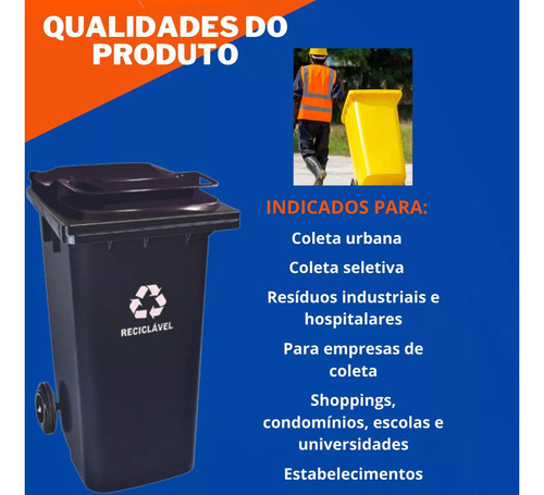Lixeira Container Contentor 120l Coleta Seletiva C/ Roda