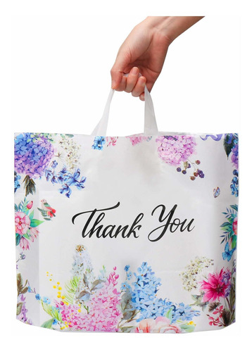 50 Bolsa Plastico Diseño Floral Agradecimiento 12.0 Asa