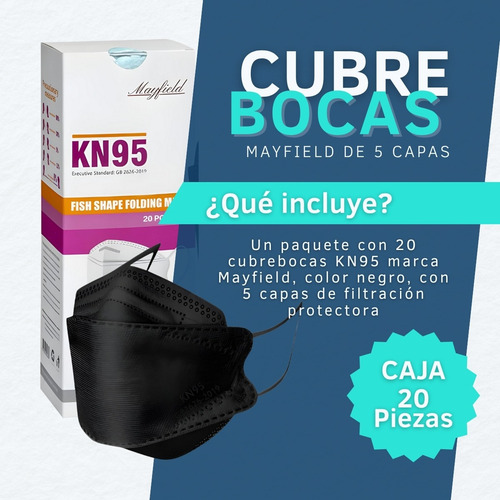20 Cubrebocas Kn95 Mascarilla Mayfield Color Negro 5 Capas