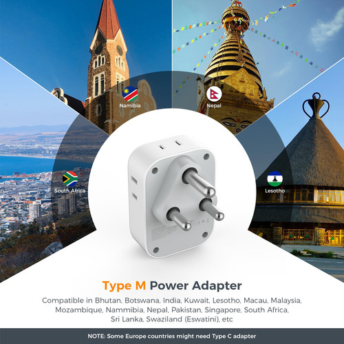 Adaptador De Enchufe Tessan Tipo M Con 4 Salidas De Corrient