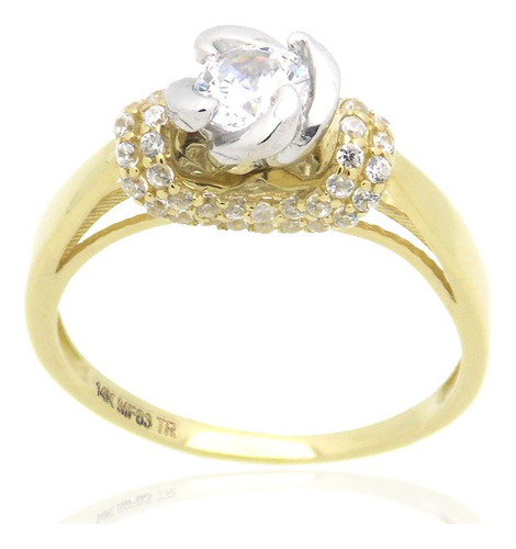 Anillo De Compro Solitario Cuello Micropave Oro Amarillo 14k