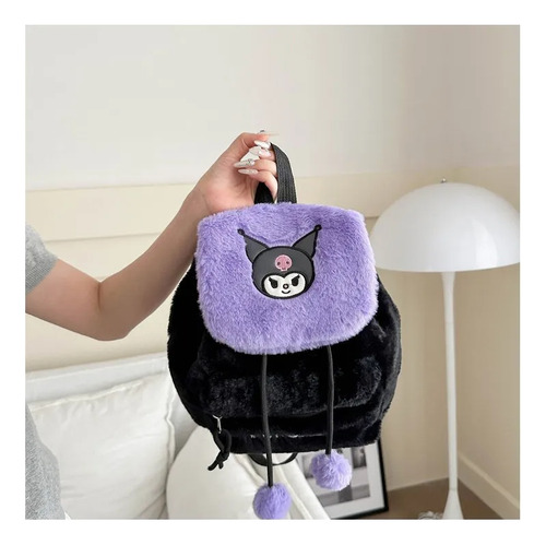Kuromi Mochila Con Solapa De Felpa,bolso De Felpa Bordada