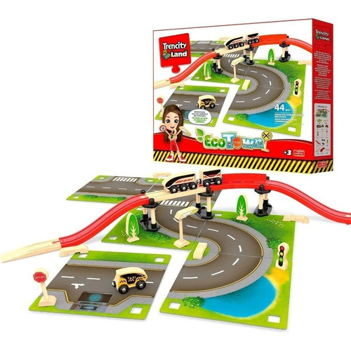 Imagen 2 de 4 de Trencity Kit Ecotown Pista P/ Armar Ciudad 44 Pzas Madera Ed
