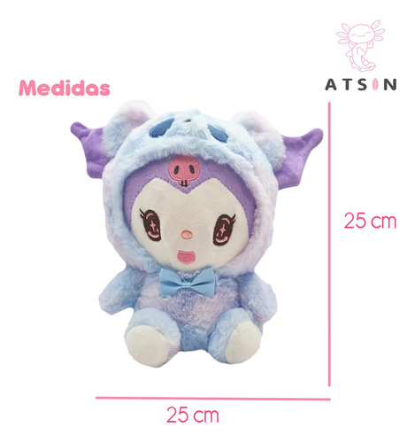 Peluche Kuromi Pijama Oso Unicornio 25 Cm Kawaii Divertido R Color Azul
