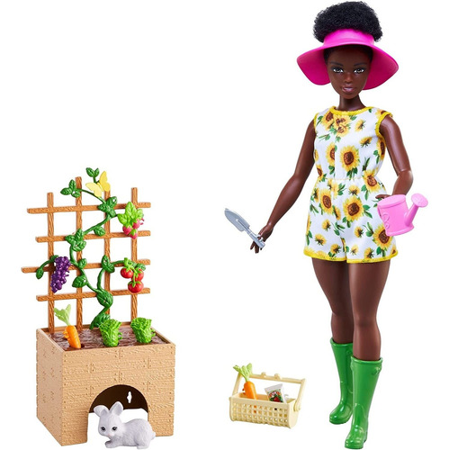 Muñeca Barbie Y Set De Juegos De Jardinería 115 Morena Con C