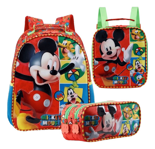 Mochila Resistente  Lancheira Termca  Estojo Mickey Mouse