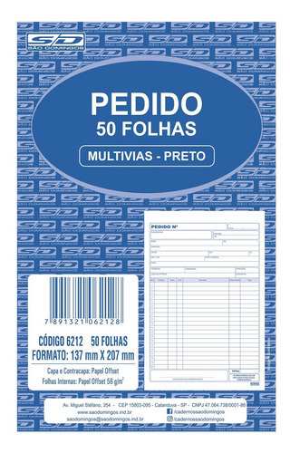 20 Blocos Pedido Multivias Preto Médio 1 Via 50 Folhas