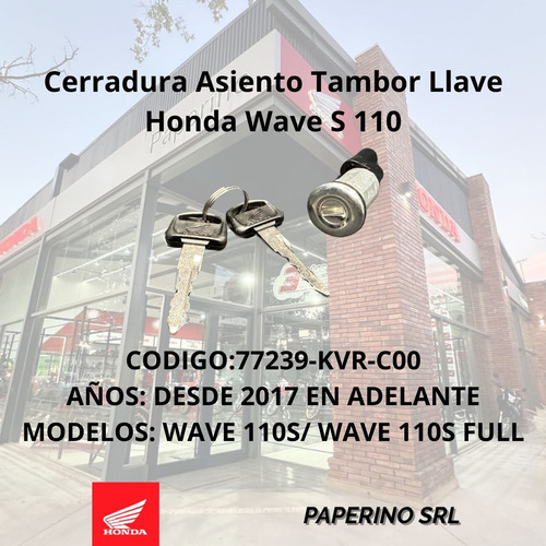 Cerradura Asiento Tambor Llave Orig Honda Wave 110 Paperino