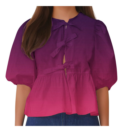 25 Blusa Con Cuello Y Mangas Tipo Farol Para Mujer, Suave,