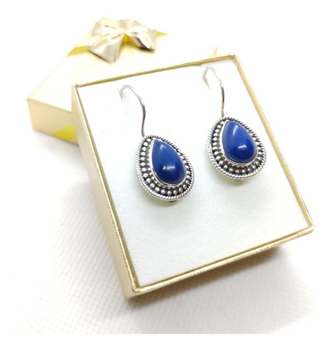 Aros Lapislazuli Natural En Plata 925 Sellada Art551