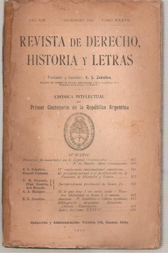 Revista De Derecho Historia Y Letras Diciembre 1910 Peuser