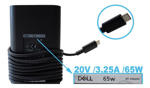 Cargador Dell 20v/3.25a/65w Tipo C Original